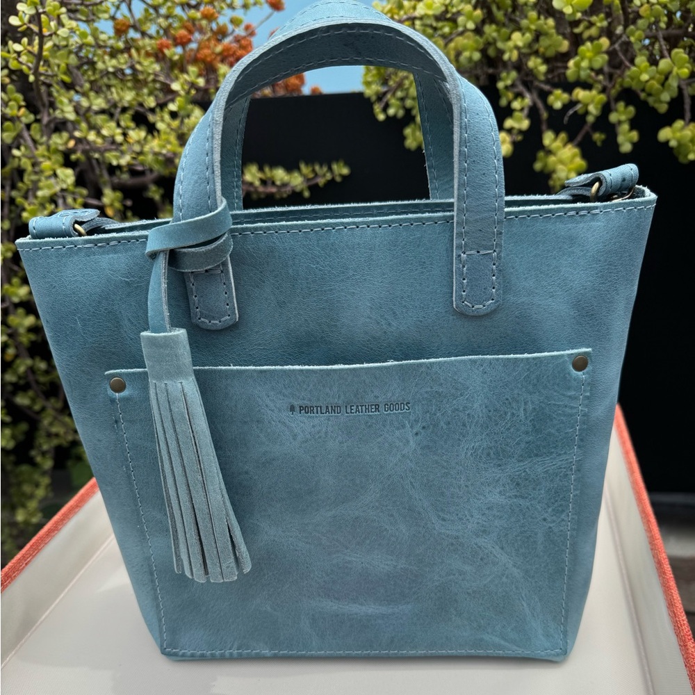 Portland Leather Goods Aqua Mini Crossbody Tote w/Zipper
